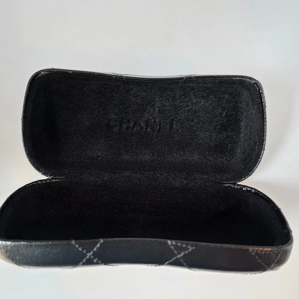 Chanel Black Quilted Caviar Leather Sunglasses Case Silver CC Logo Made in Italy